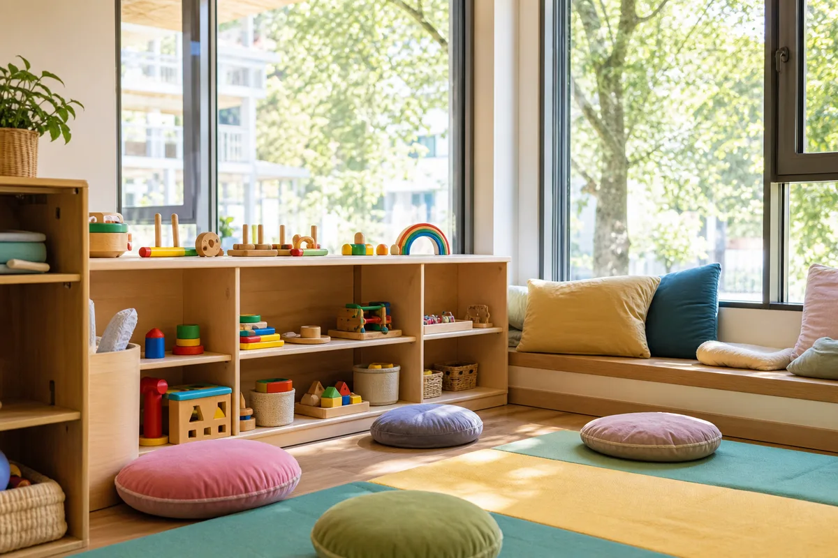 Espace de jeu coloré dans une crèche avec jouets pour enfants
