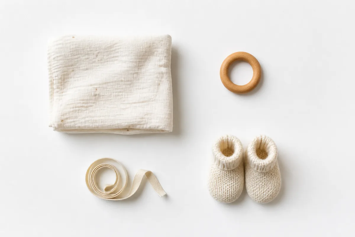 Objets faits main disposés sur un fond blanc uni pour une séance photo produit